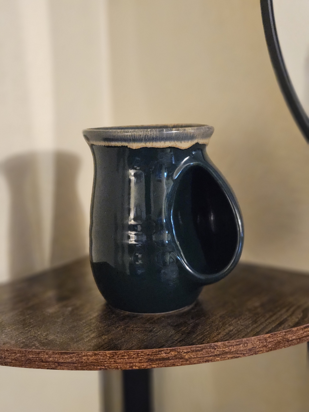 Ceramic Mug HandWarmer in Deep Teal with Beige Rim